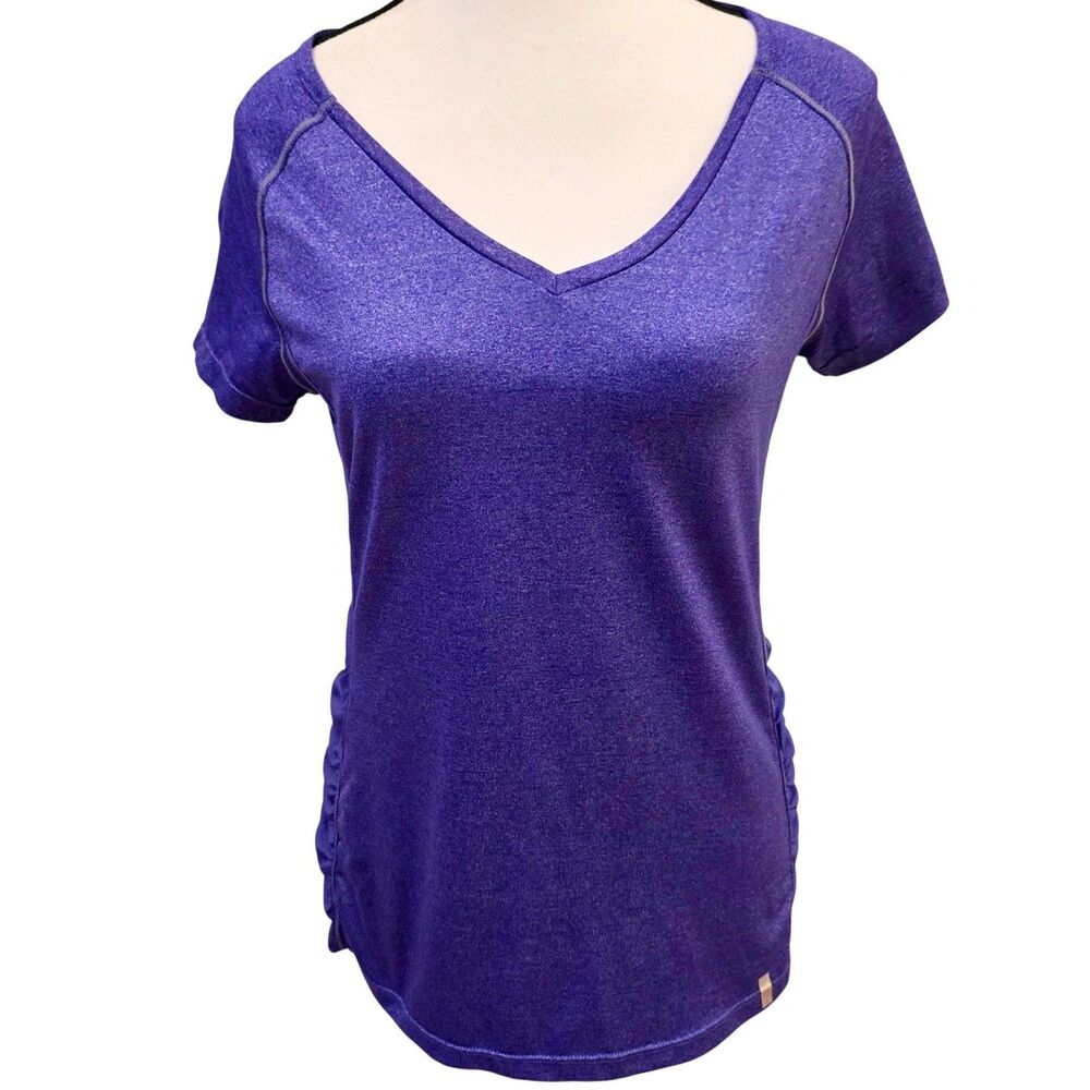 Tangerine Athletic Shirt Womens Small Purple V Neck Ruched Side Activewear Top